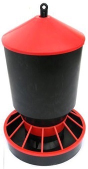 Przesypowy karmnik dla drobiu 10kg (czarno-czerwony)